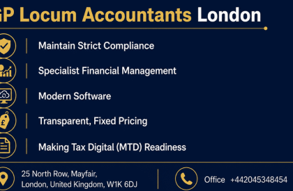 GP Locum Accountants London | Healthcare Tax & Accounting Specialists GP Locum Accountants London banner showing specialist medical accounting services including compliance, financial management, cloud software, fixed pricing, and Making Tax Digital readiness.